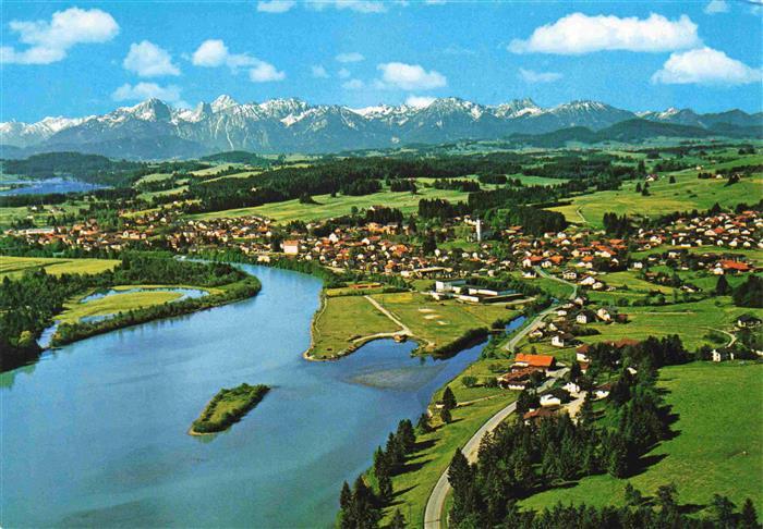 Lechbruck am See Bayern Fliegeraufnahme mit Allgaeuer und Tiroler Alpen