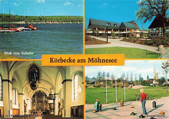 Koerbecke Moehnesee Blick vom Suedufer Gaestehaus St Pankreatiuskirche Freizeitp