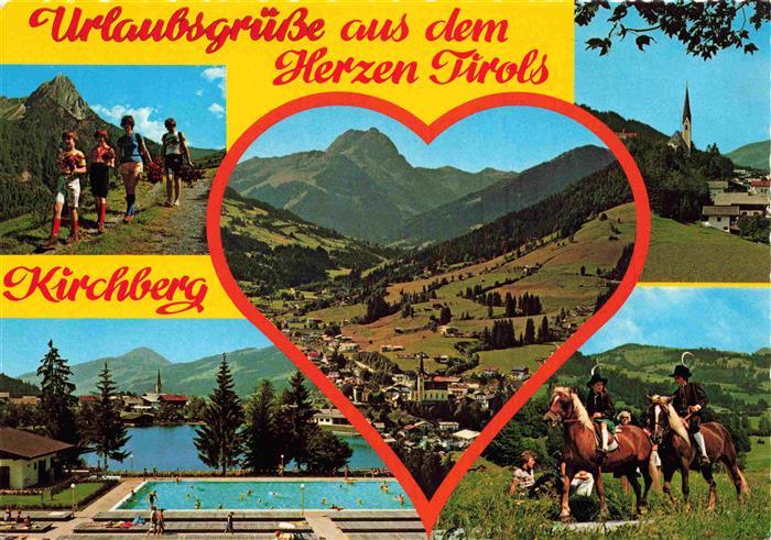 Kirchberg Tirol AT Wandern Panorama Freibad Kirche Reiter