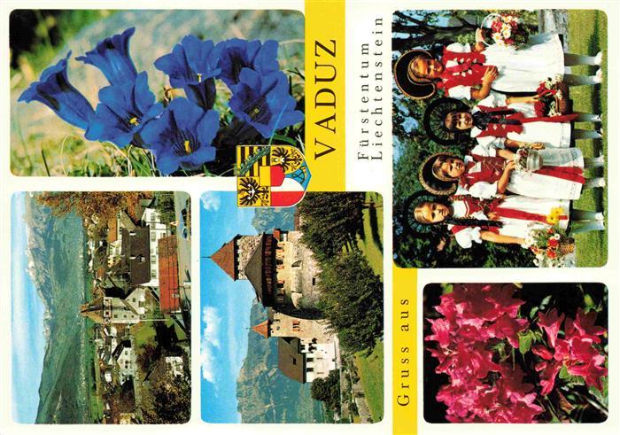 Vaduz Liechtenstein FL Panorama Schloss Vaduz Flora Trachtenkinder