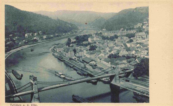 Tetschen-Bodenbach Boehmen DECIN CZ Panorama Kettenbruecke