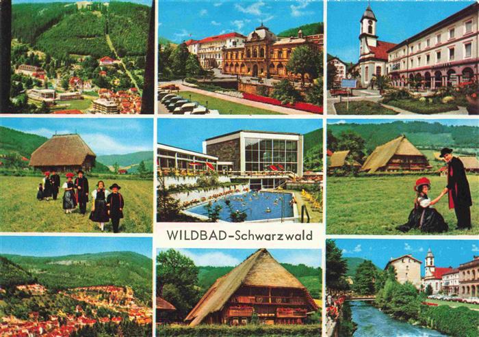 WILDBAD  Schwarzwald Panorama Teilansichten Schwarzwaelder Trachten Freibad Schl
