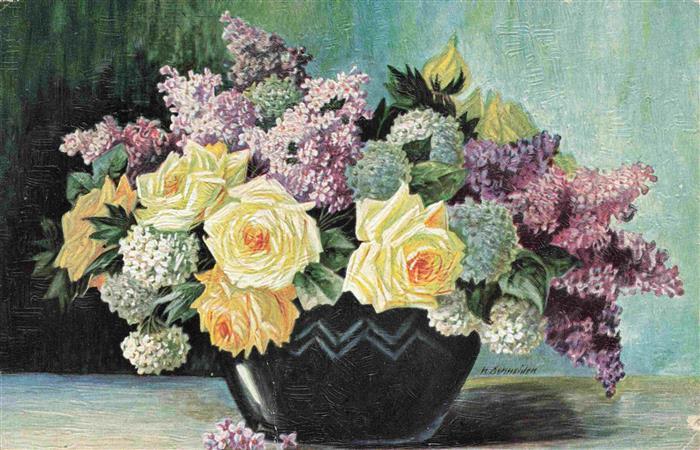 Schneider H. Kuenstlerkarte Nr. 1228Flieder und Rosen