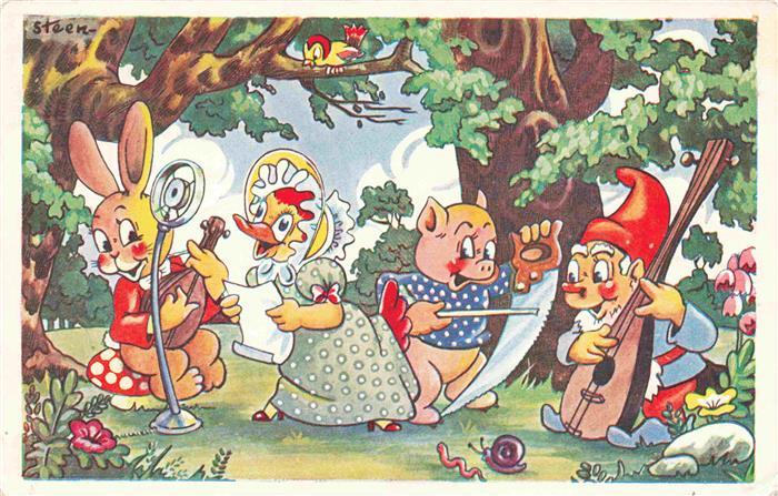 Zwerge Dwarfs Nains-- Vermenschlicht Schwein Ente Hase