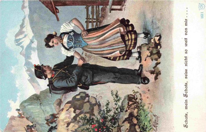 Militaria Schweiz Soldat Frau Litho