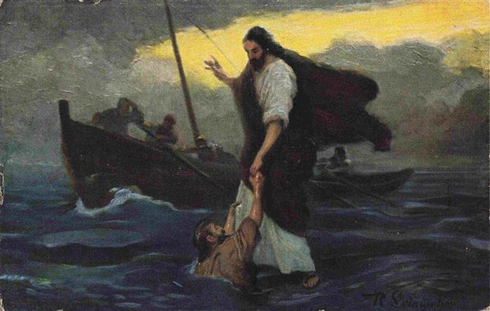Jesus Christus Christentum Kuenstlerkarte  Boot Meer