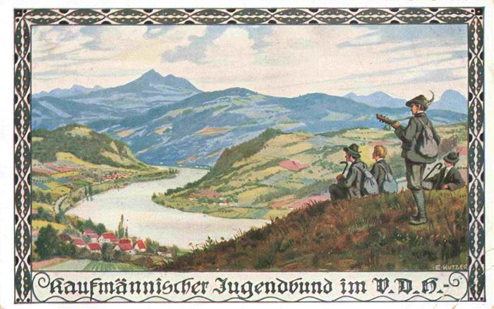 Kutzer Ernst Kuenstlerkarte Kaufmaennische Jugendbund VDH Wandernde Pause
