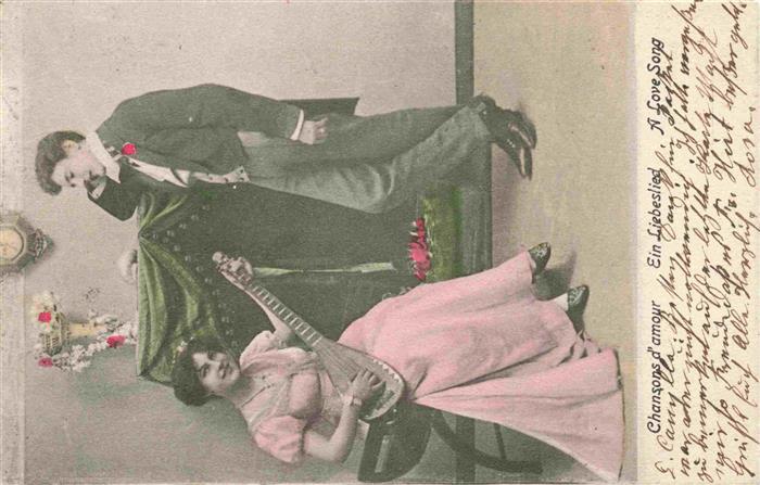 Mandoline-- Ein Liebeslied Frau Mann Litho