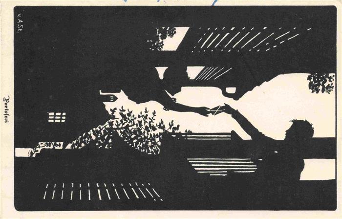 Verlag Primus Nr. 158 Schatenbield Scherenschnitt Frau Mann Brief