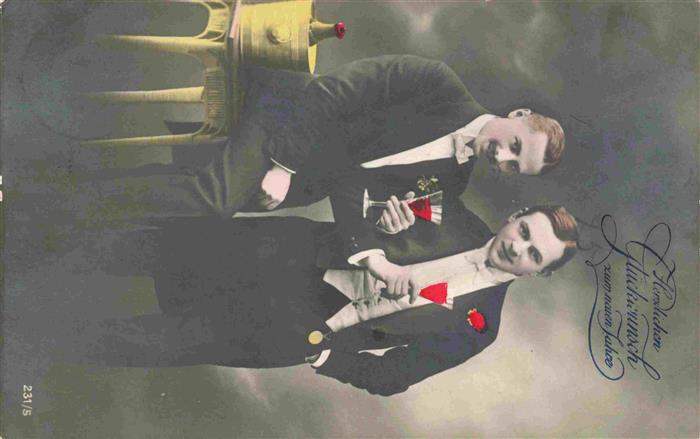 Neujahr Annee New Year Maenner Anzug Sekt