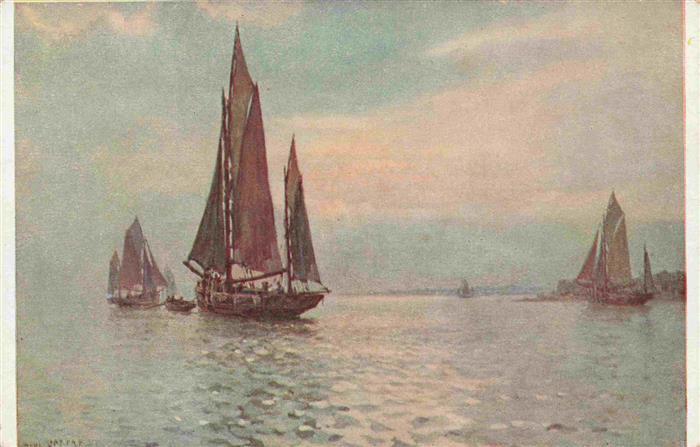 Jobert Paul Kuenstlerkarte Salon de Paris Nr 4003 Fishing Barks starling at La R