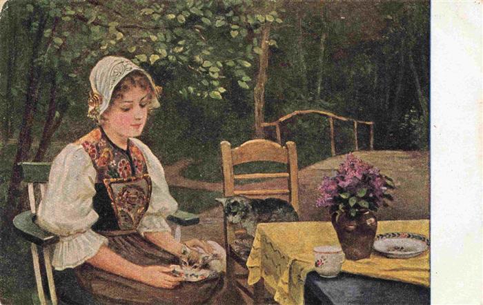 Roehling F. Kuenstlerkarte kestmaedchen  Frau Katzen