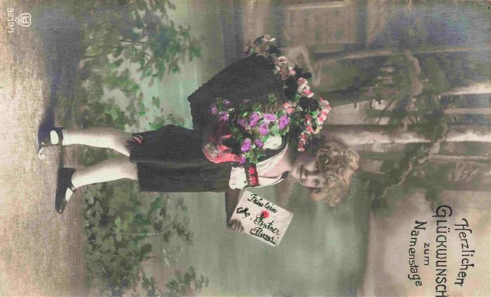 Foto HB Nr. Namenstage Glückwunsch Kind Blümenkorb