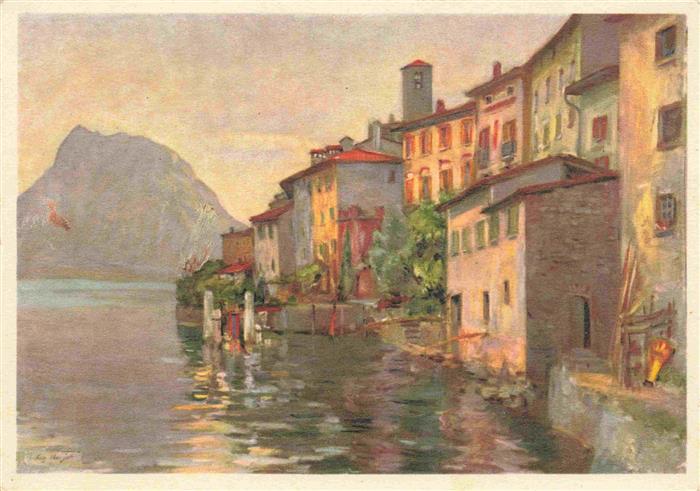 Meijer Fritz Kuenstlerkarte Abend am Luganersee Gandria