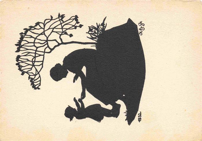 Scherenschnitt-AK Schattenbildkarte Shadowbolt Mutterglueck A.Hartmann Zeller