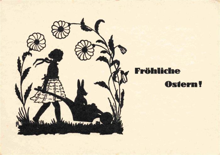 Scherenschnitt-AK Schattenbildkarte Shadowbolt Frohe Ostern Hase Kind
