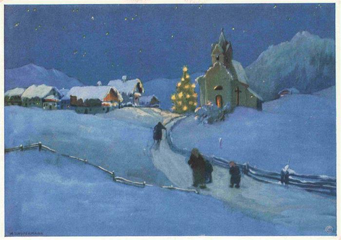 Schoenermark M. Kuenstlerkarte Nr. 4877 Heilige Nacht in dem Bergen
