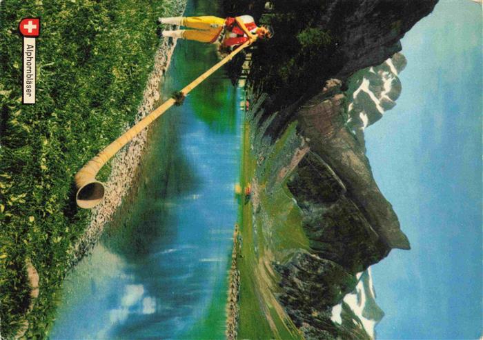 Alphorn Cor des Alpes-- Schweiz Kind Junge See