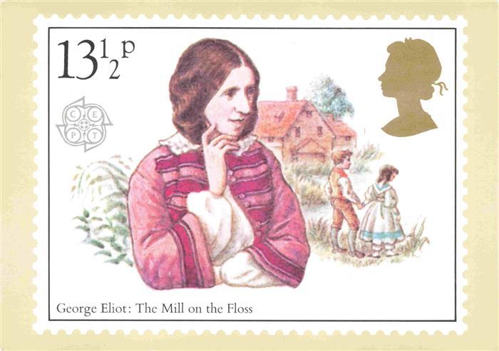 Briefmarken auf AK Timbres Postage Francobollo-- George Eliot The Mill Floss