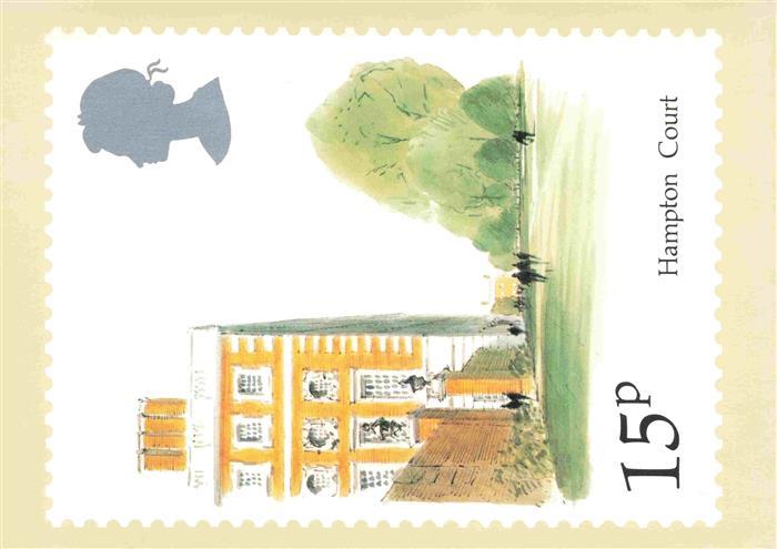 Briefmarken auf AK Timbres Postage Francobollo-- Hampton Court