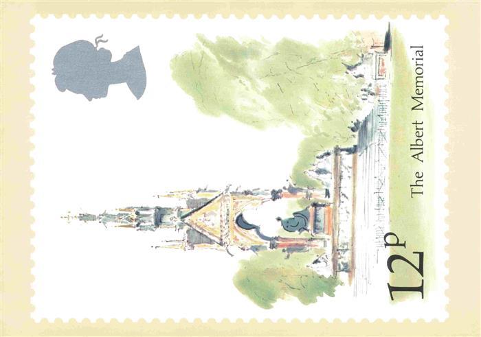 Briefmarken auf AK Timbres Postage Francobollo-- The Albert Memorial