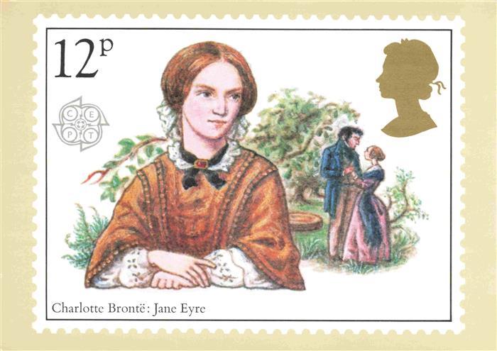 Briefmarken auf AK Timbres Postage Francobollo-- Charlotte Bronte Jane Eyre