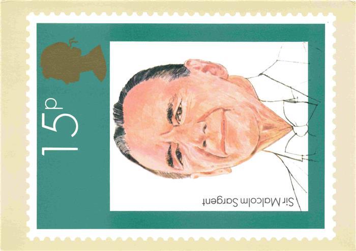 Briefmarken auf AK Timbres Postage Francobollo-- Sir Malcolm Sargent