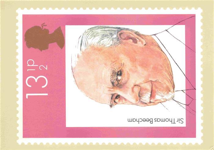 Briefmarken auf AK Timbres Postage Francobollo-- Sir Thomas Beecham