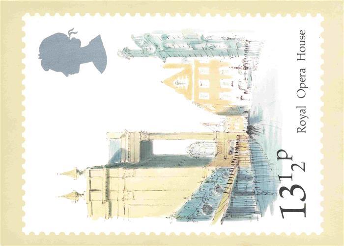 Briefmarken auf AK Timbres Postage Francobollo-- Royal Opera House