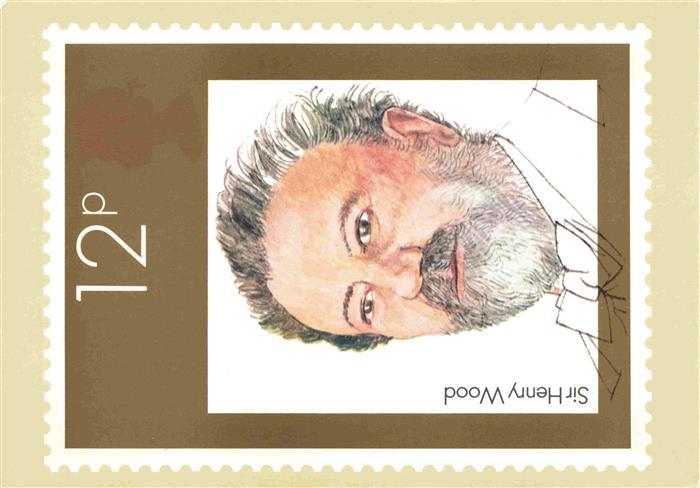Briefmarken auf AK Timbres Postage Francobollo-- Sir Henry Wood