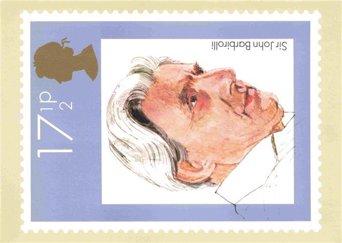 Briefmarken auf AK Timbres Postage Francobollo-- Sir John Barbirolli