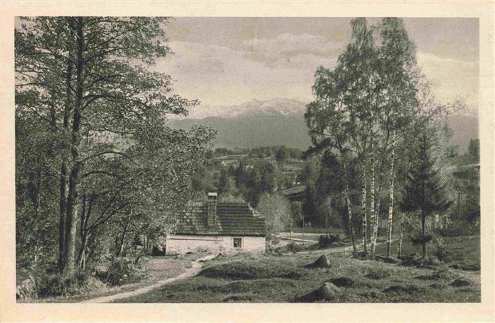 Siebenhaeuser Sedmidomi Wallem Suedboehmen CZ mit Blick zur Schneegrubenbaude