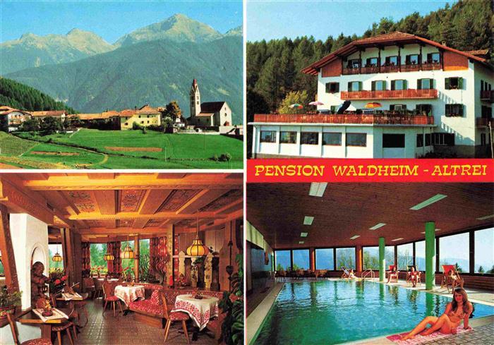 Altrei Suedtirol Panorama Pension Waldheim Gastraum Hallenbad