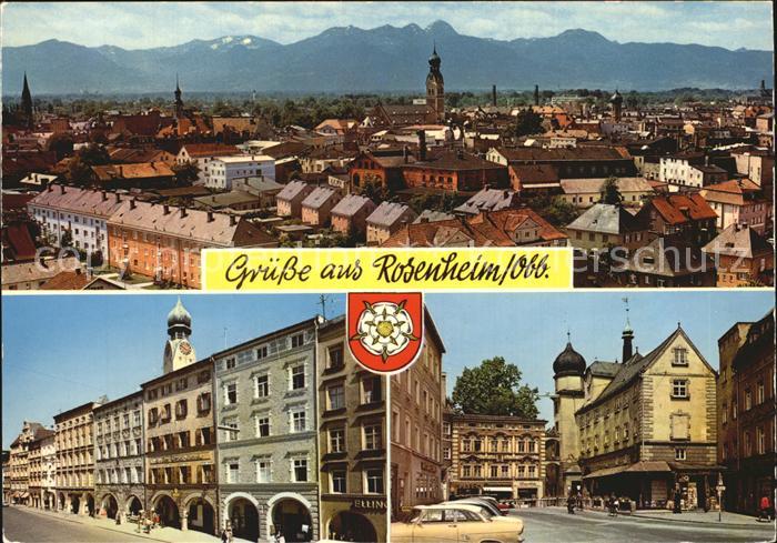 Rosenheim Bayern Stadtbild mit Alpenblick Straassenpartie