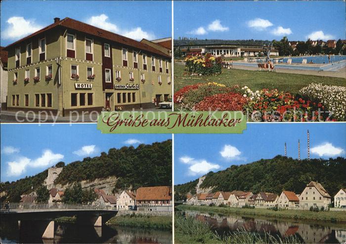 Muehlacker Hotel Gasthof Scharfes Eck Partie an der Enz Bruecke Freibad
