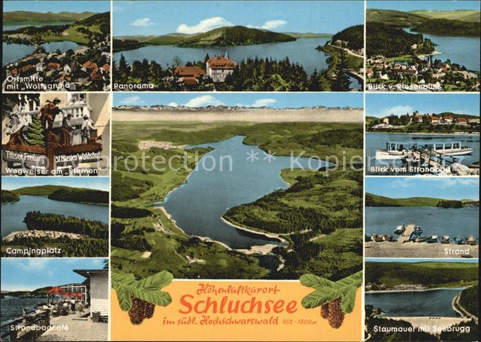 Schluchsee Ortsmitte mit Wolfsgrund Wegweiser Campingplatz Strandbad Cafe Strand