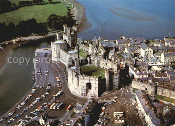 Gwynedd Wales Caernarvon Castle aerial view