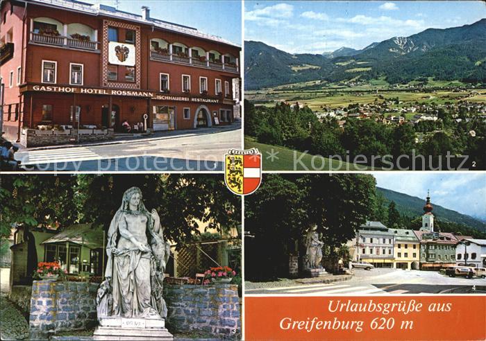 Greifenburg Panorama Drautal Gasthof Hotel Strassenpartie Statue