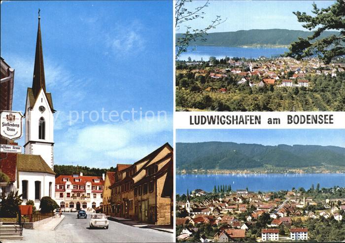 Ludwigshafen Bodensee Ortspartie an der Kirche Panorama mit ueberlingersee