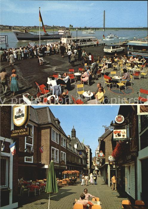 DuessELDORF  CITY Altstadt Fussgaengerzone Strassencafe Rhein Dampferanleger