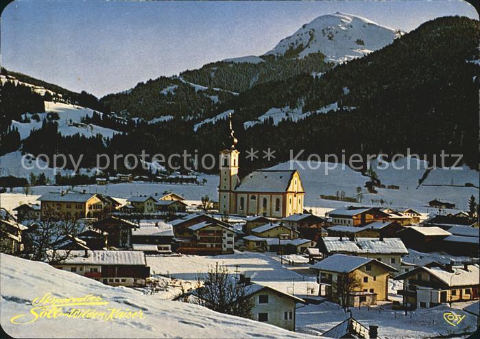 Soell Tirol Ortsansicht mit Kirche Wintersportplatz mit Hoher Salve