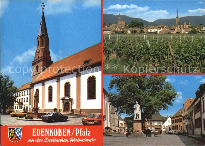 Edenkoben Ortsansicht mit Kirche Platz Denkmal Statue Deutsche Weinstrasse