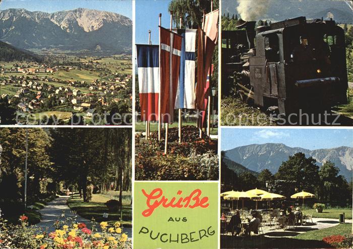 Puchberg Schneeberg Panorama mit Schneeberg Flaggen Bergbahn Kurpark