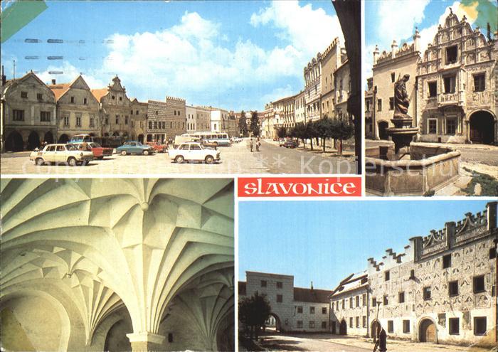 Slavonice Zlabings Strassenpartie Brunnen Gewoelbe Renaissance Kirche