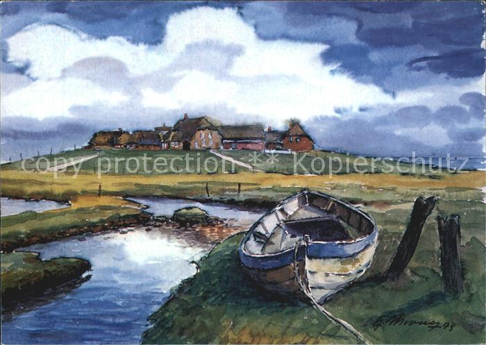 Hallig Langeness Aquarell von Heinz Mroncz Kuenstlerkarte