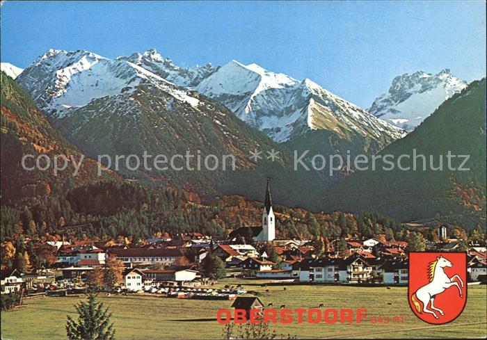 Oberstdorf Ortsansicht Luftkurort mit Kirche Allgaeuer Alpen Wappen