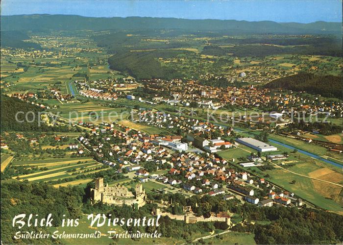 LoeRRACH Baden BW Blick ins Wiesental Burgruine Roetteln Fliegeraufnahme