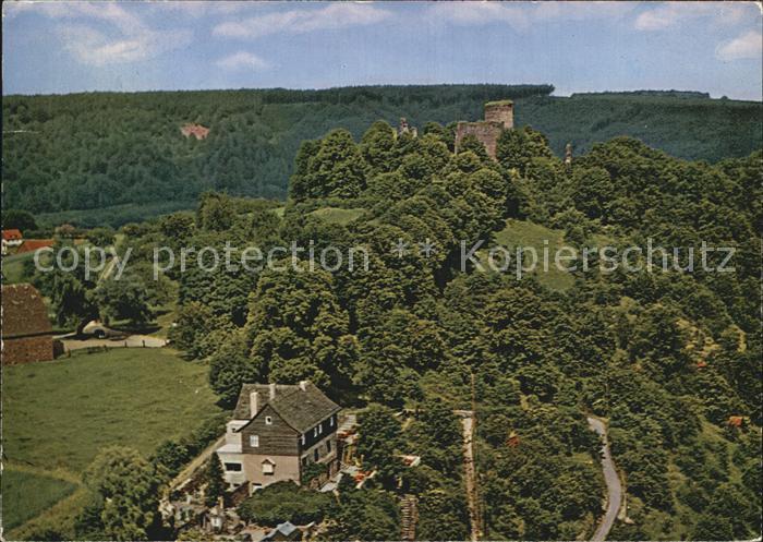 Helmarshausen Hotel Pension Krukenburg Burgruine Fliegeraufnahme