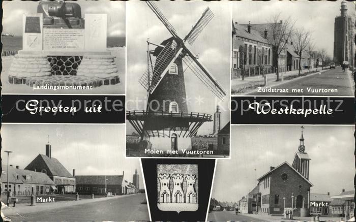 Westkapelle Netherlands Landingsmonument Molen Zuidstraat met Vuurtoren Markt