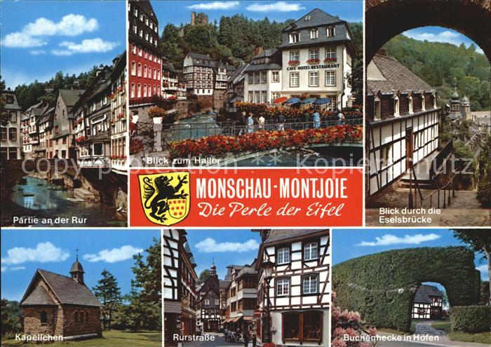 Monschau Montjoie NRW Partie an der Rur Haller Eselsbruecke Kapellchen Rurstrass